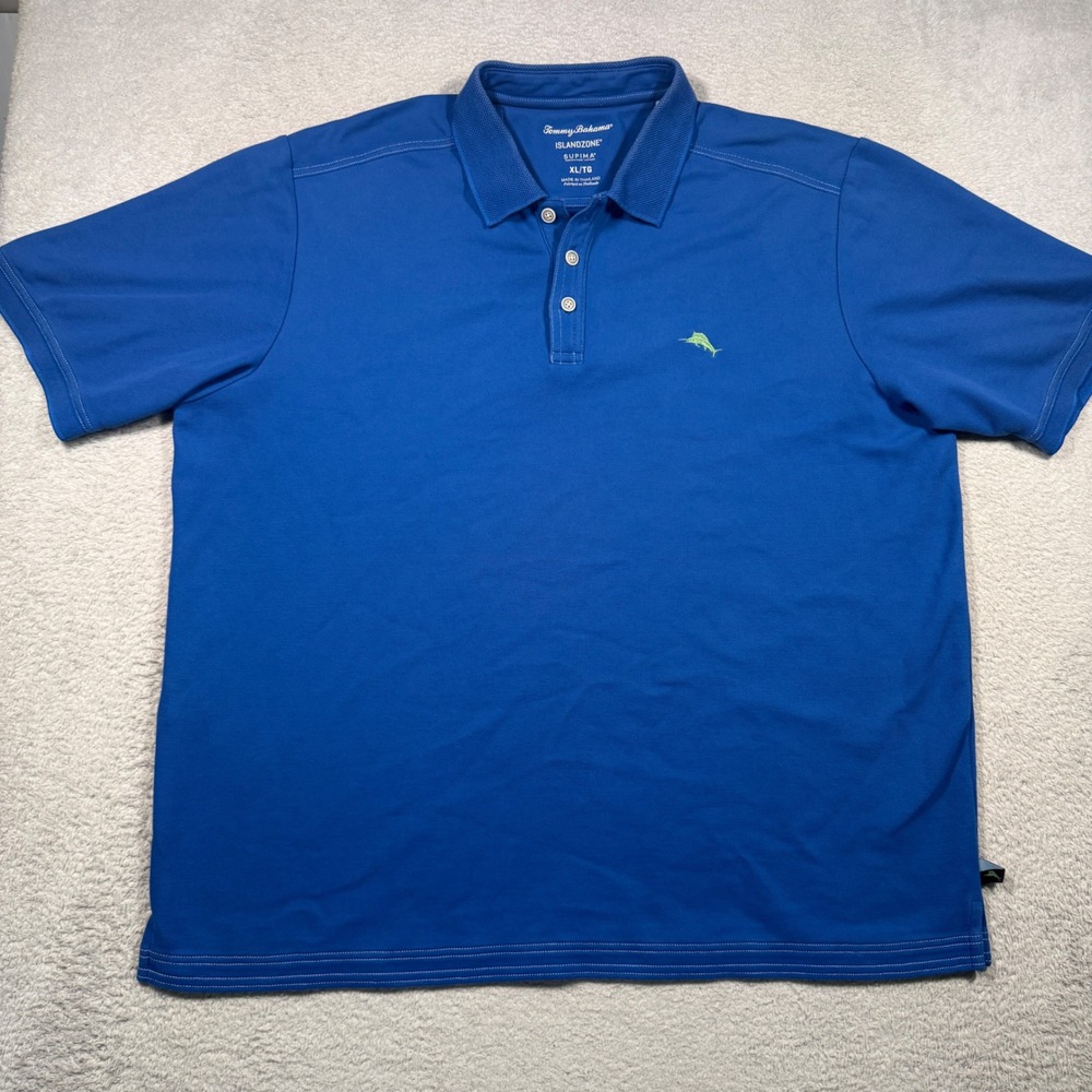 Tommy Bahama IslandZone Polo Mens XL Blue Supima Cotton Marlin Mesh Golf Shirt
